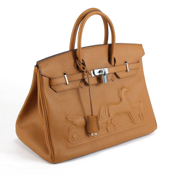 High Quality Fake Hermes Birkin 35CM with Embossed logo Handbag Light Coffee 6089